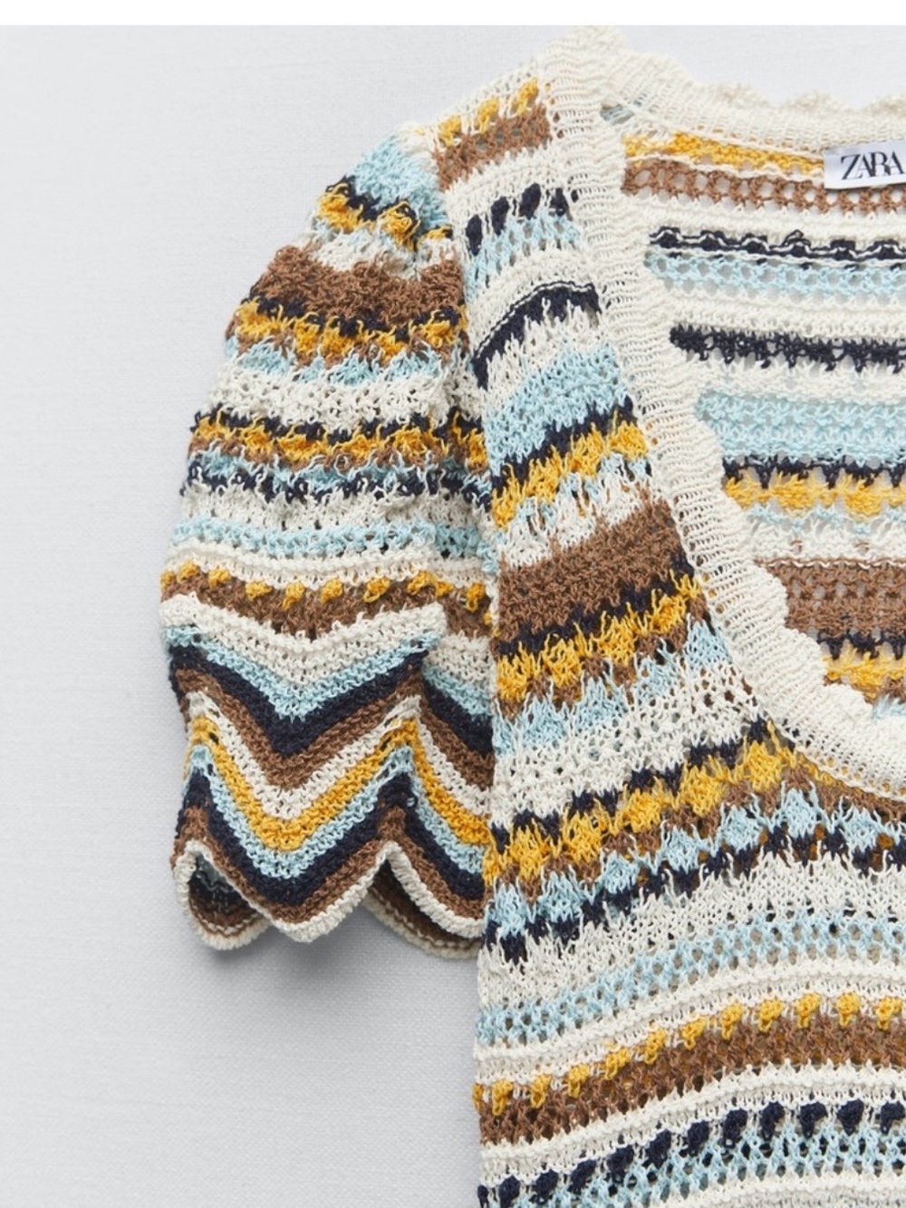 Zara Cream, Blue, Brown & Yellow Striped Scoop Knit Top